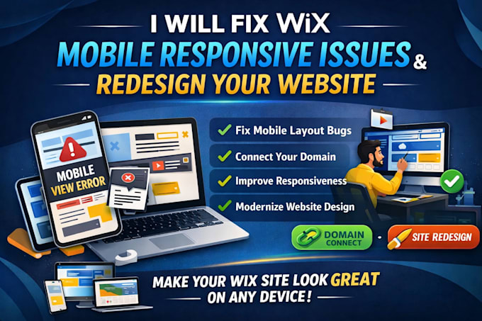 fix wix mobile responsive layout bug issues domain connect website redesign