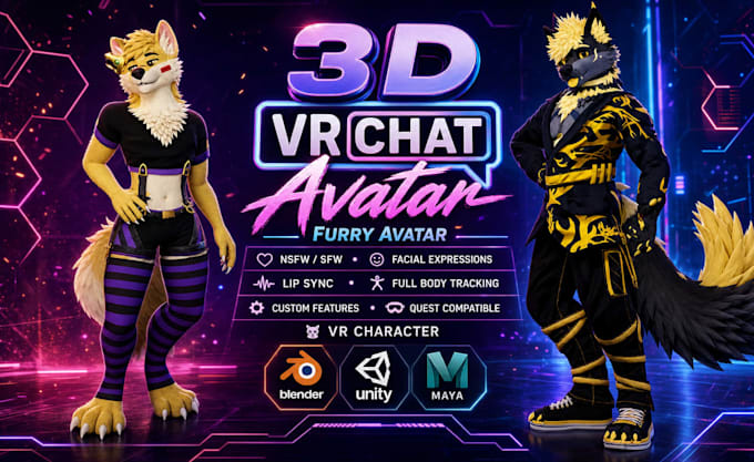 Avatar vrc personnalisé, personnage vr, commission de modèle 3d pour ...