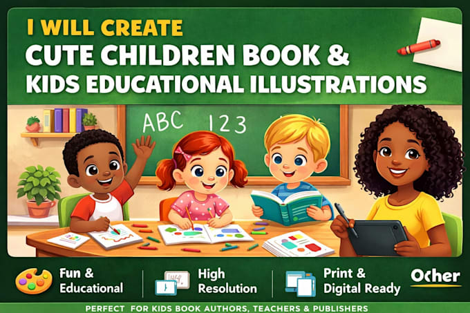 create cute children book and kids educational illustrations
