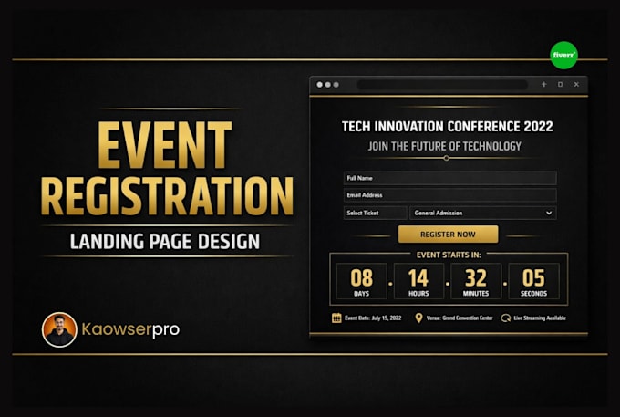 design a professional event registration landing page