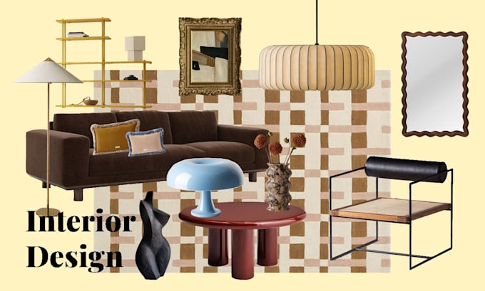 create interior design for your room with moodboard and 3d render