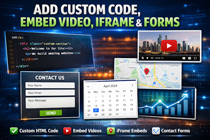 do custom html code embed video iframe and forms to your website