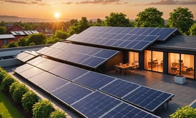 get qualified solar panel, electrical power, energy solar logo design