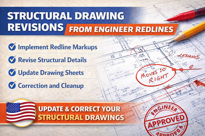 revise and correct structural drawings from engineer redlines markups