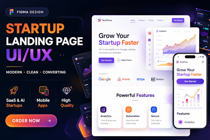 Design a modern saas startup landing page ui ux in figma by Mary_wave2 ...