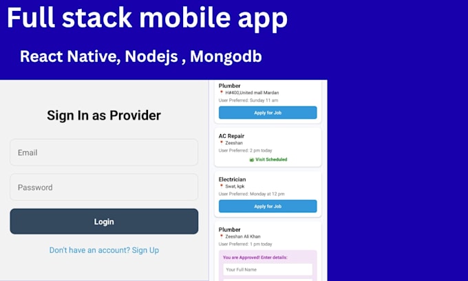 develop a professional full stack mobile app with react native and nodejs