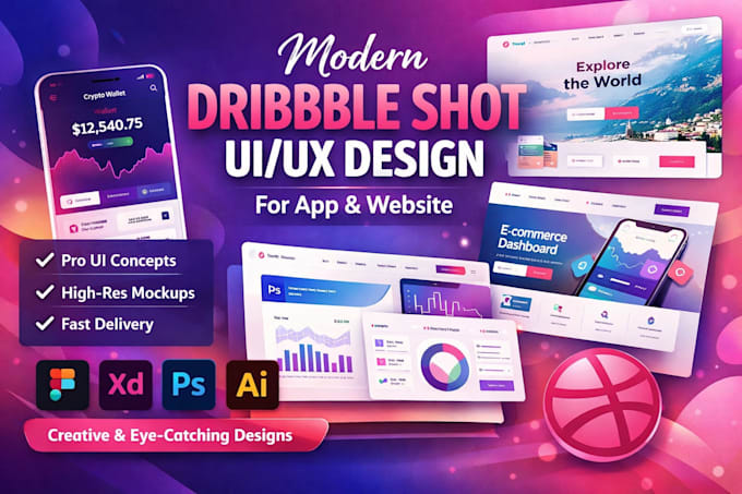 create modern dribbble shot UI UX design for app or website