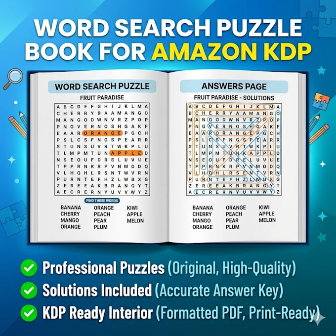create word search puzzle book for amazon kdp with solutions