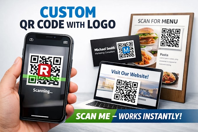 create qr code with logo for restaurant menu business card or website
