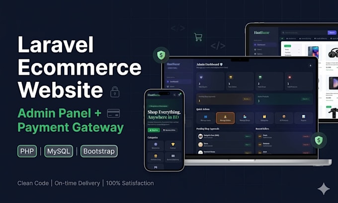 build a laravel ecommerce website with multi vendor admin panel