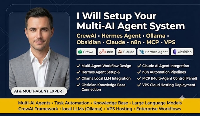 setup multi ai agent crewai hermes agent ollama obsidian claude n8n mcp vps