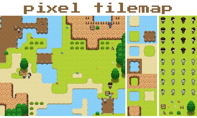 create pixel tileset and pixel tilemap, pixel background tile for top down games