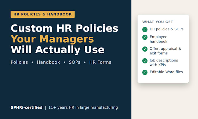 write HR policies, employee handbook and sops for your company