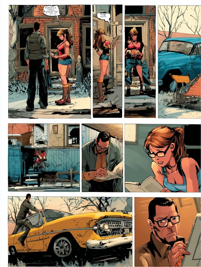 design a storytelling comic strip illustration