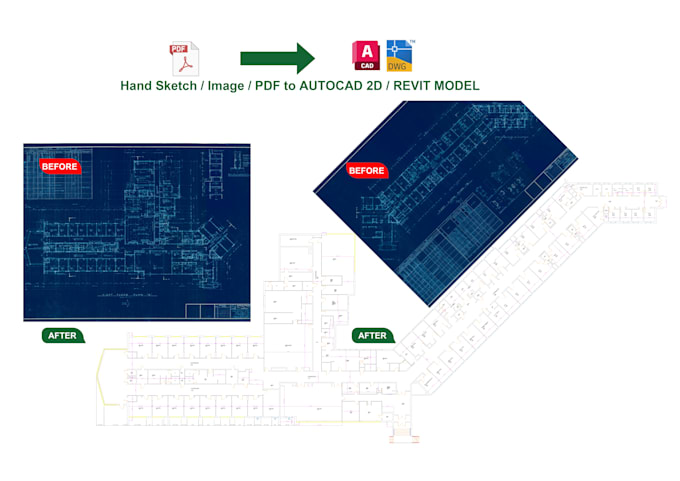 Redraw hand sketch, image, or pdf into professional autocad or revit ...