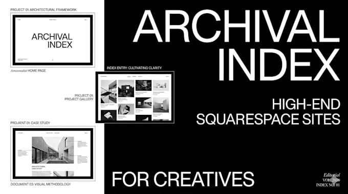design a high end archival index squarespace website for creatives