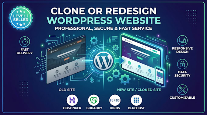 clone or redesign wordpress website on hostinger godaddy ionos bluehost
