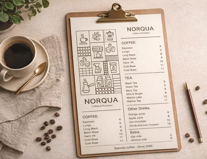 design a professional coffee shop or restaurant menu