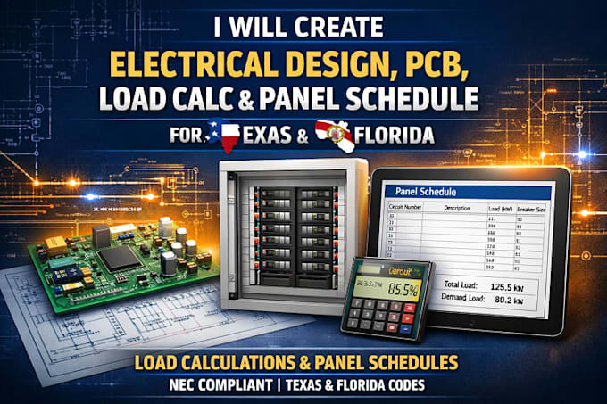create electrical design, pcb, load calc and panel schedule for texas florida