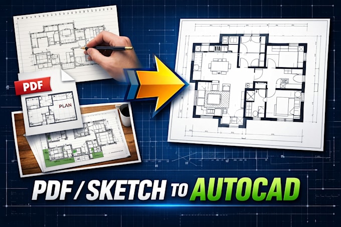 convert pdf, sketch or image into autocad 2d drawing