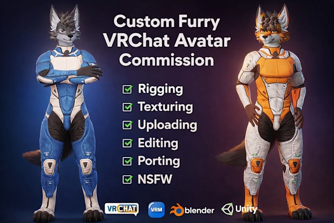 Create a custom furry vrchat avatar commission 3d vtuber model nsfw vr ...