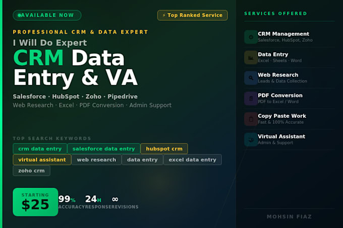 do CRM data entry, CRM management, and VA work