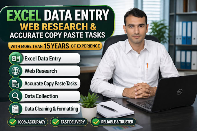 do excel data entry, web research and accurate copy paste tasks