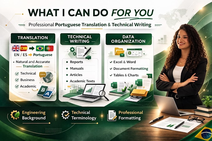 translate and write technical documents in portuguese