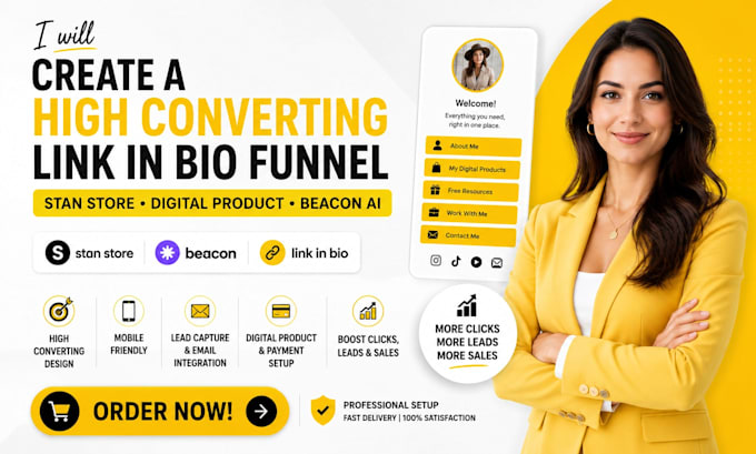 create a high converting link in bio funnel stan store digital product beacon ai