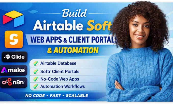 setup airtable softr webapp airtable database client portal glide make com n8n