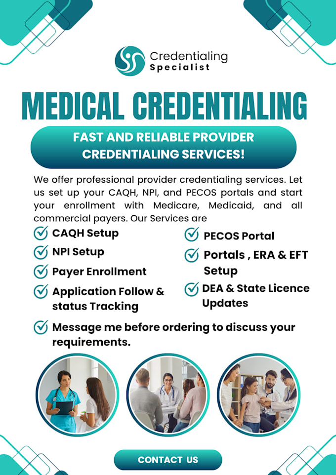 handle provider credentialing with payers, caqh, npi, pecos