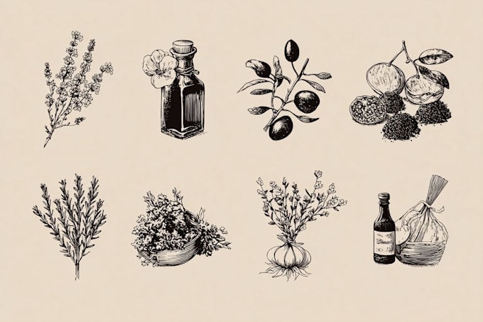 provide scientific style botanical food illustrations