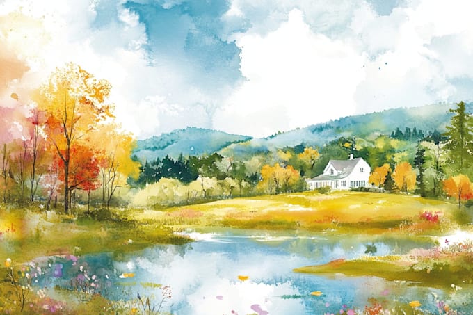 make a watercolor landscape illustration