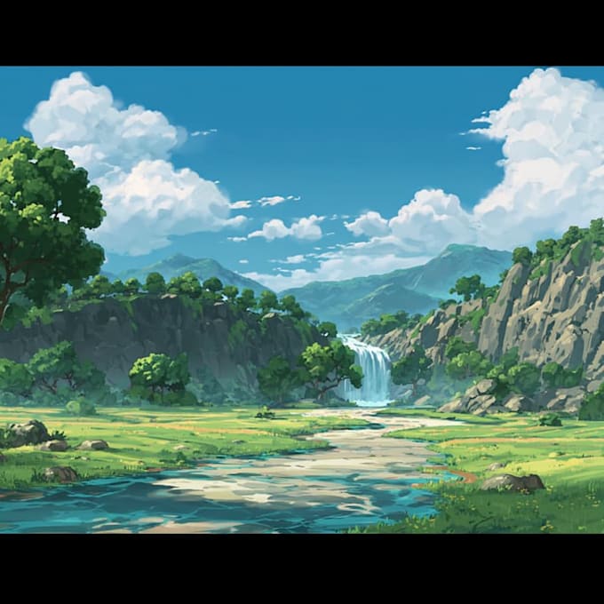 draw anime background, 2d environment, landscape