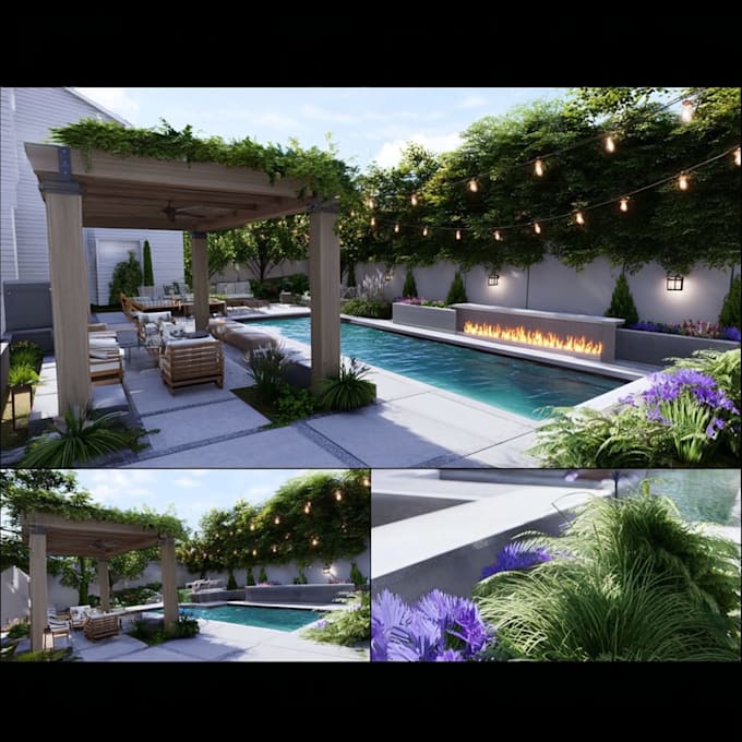 do landscape, terrace, backyard, pool, and patio