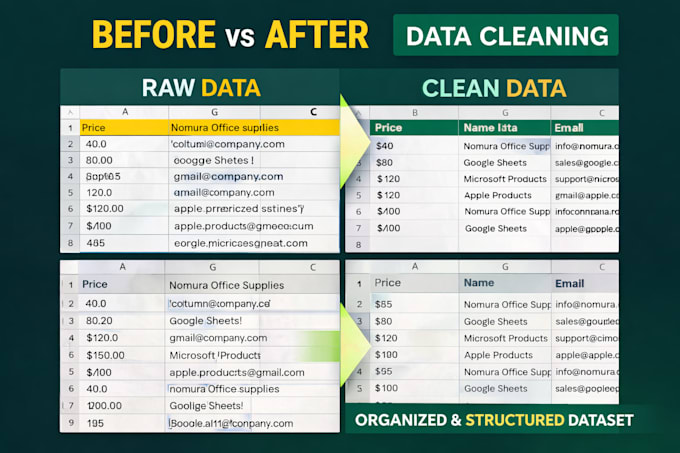 clean, format and organise your excel or CSV data professionally