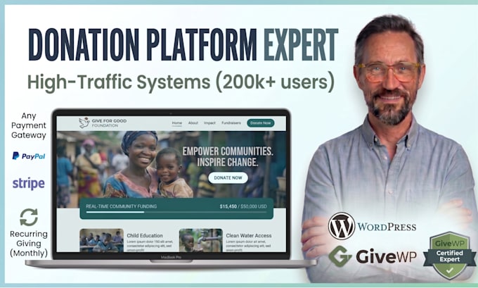 build a professional nonprofit donation website or fundraising platform