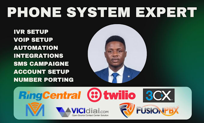 setup and configure ringcentral ,3cx, vicidial, fusionpbx, twilio,magnus billing