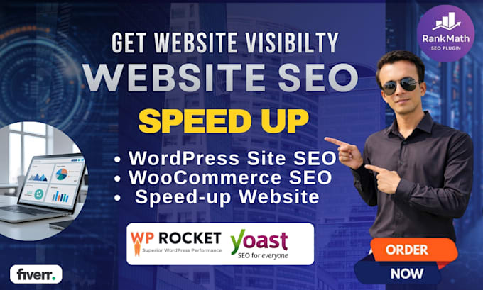 install wp rocket, seo rank math premium, image optimizer to speed up wp website
