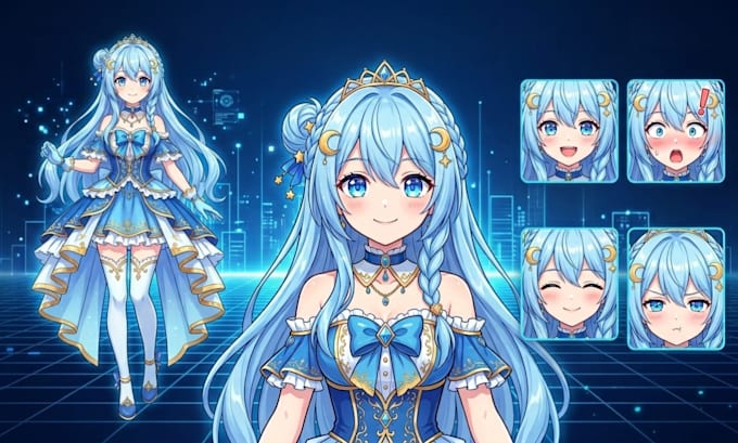 draw anime vtuber character sheet model pngtuber streaming avatar live2d rigging