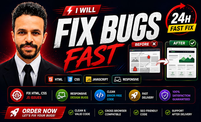fix HTML CSS responsive website bugs