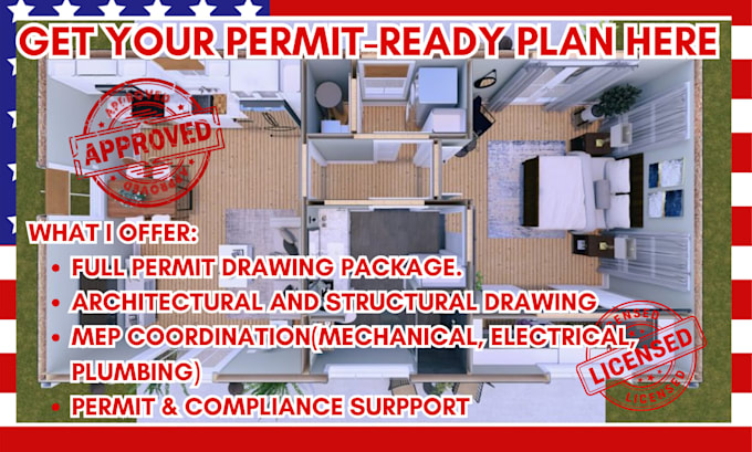 do fully stamped permit ready plan, structural plan, mep design for city permit