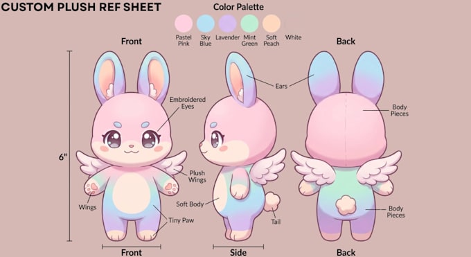 design custom plushie reference sheet stuffed animal character or ych concept