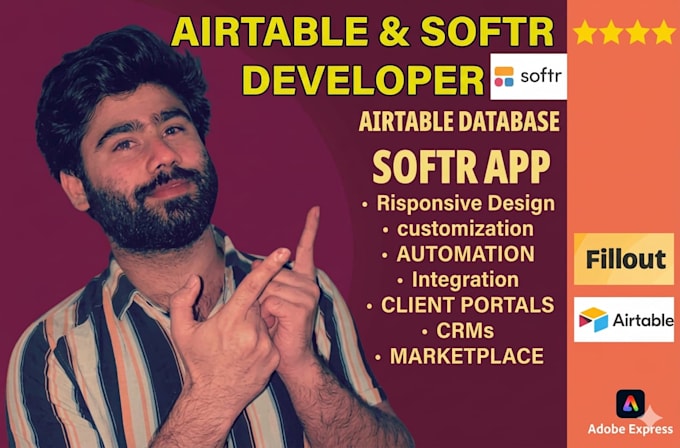 design your airtable database CRM dashboard and softr webapp