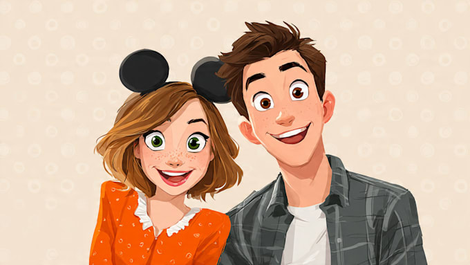 create cartoon disney couple portrait