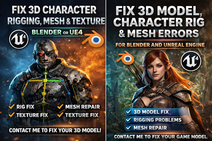 Ripara rigging, mesh e texture del personaggio 3d in blender o ue4