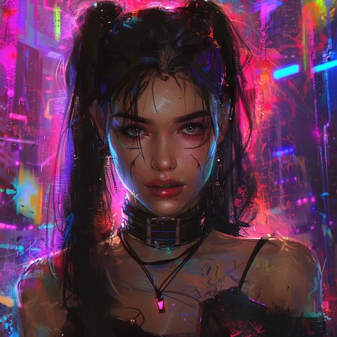 draw digital portrait in style cyberpunk