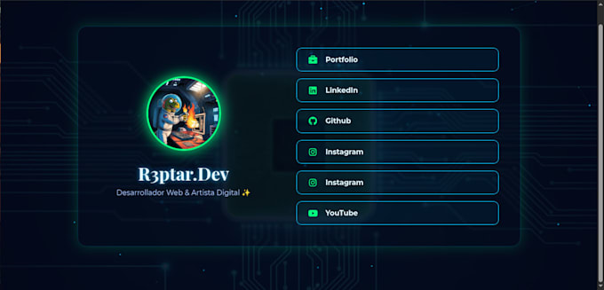 create a futuristic animated bio link website for your brand