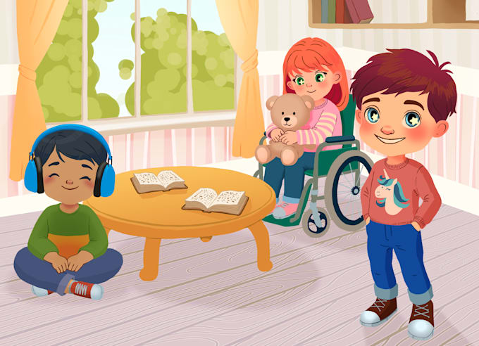 create bright childrens book illustrations for your story