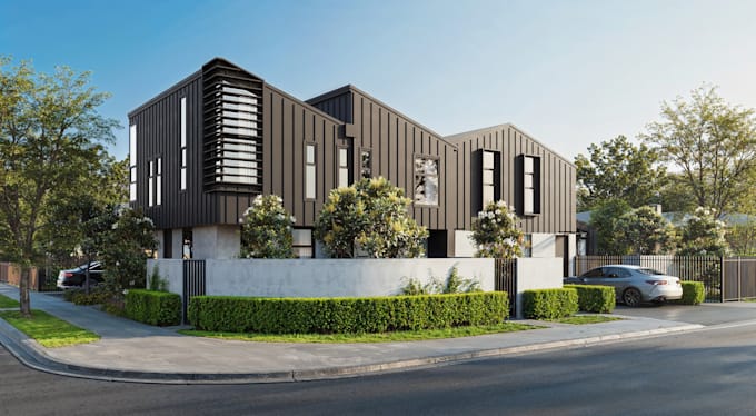 exterior rendering for the townhouse project